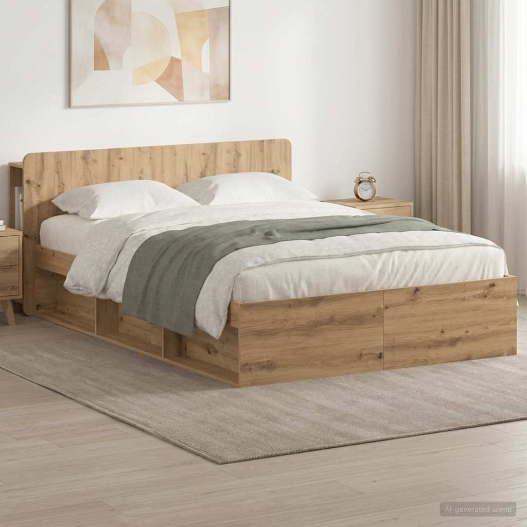 vidaXL Bed Frame with Storage Artisan Oak 140 x 190 cm Engineered Wood