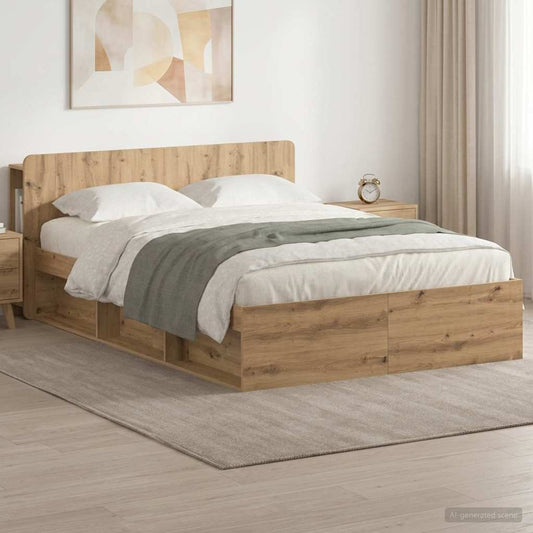 vidaXL Bed Frame with Storage Artisan Oak 140 x 190 cm Engineered Wood