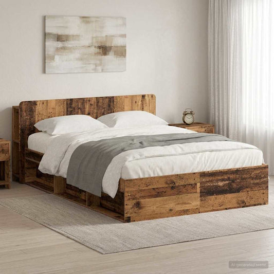 vidaXL Bed Frame with Storage Old Wood 140 x 190 cm Engineered Wood