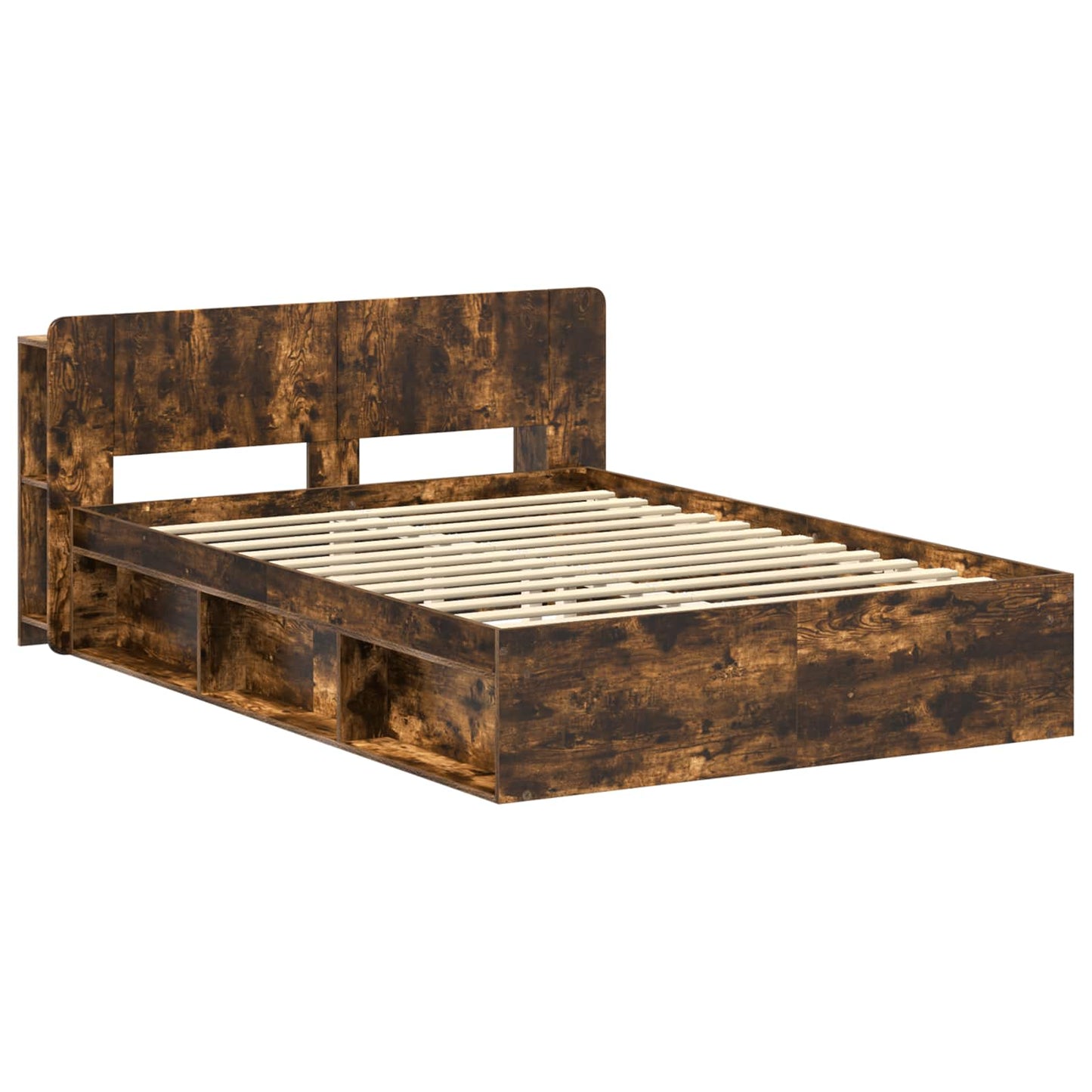 vidaXL Bed Frame with Storage Smoked Oak 140 x 190 cm Engineered Wood
