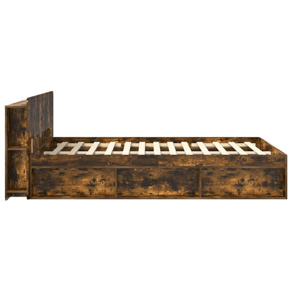 vidaXL Bed Frame with Storage Smoked Oak 140 x 190 cm Engineered Wood