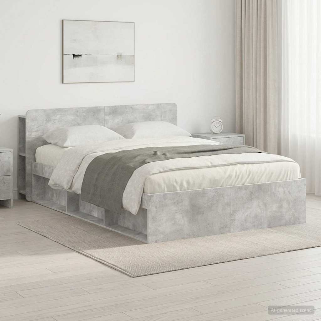 vidaXL Bed Frame with Storage Concrete Grey 140 x 200 cm