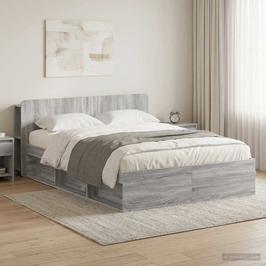 vidaXL Bed Frame with Storage Grey Sonoma 140 x 200 cm Engineered Wood