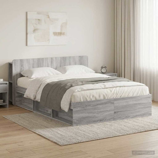 vidaXL Bed Frame with Storage Grey Sonoma 140 x 200 cm Engineered Wood