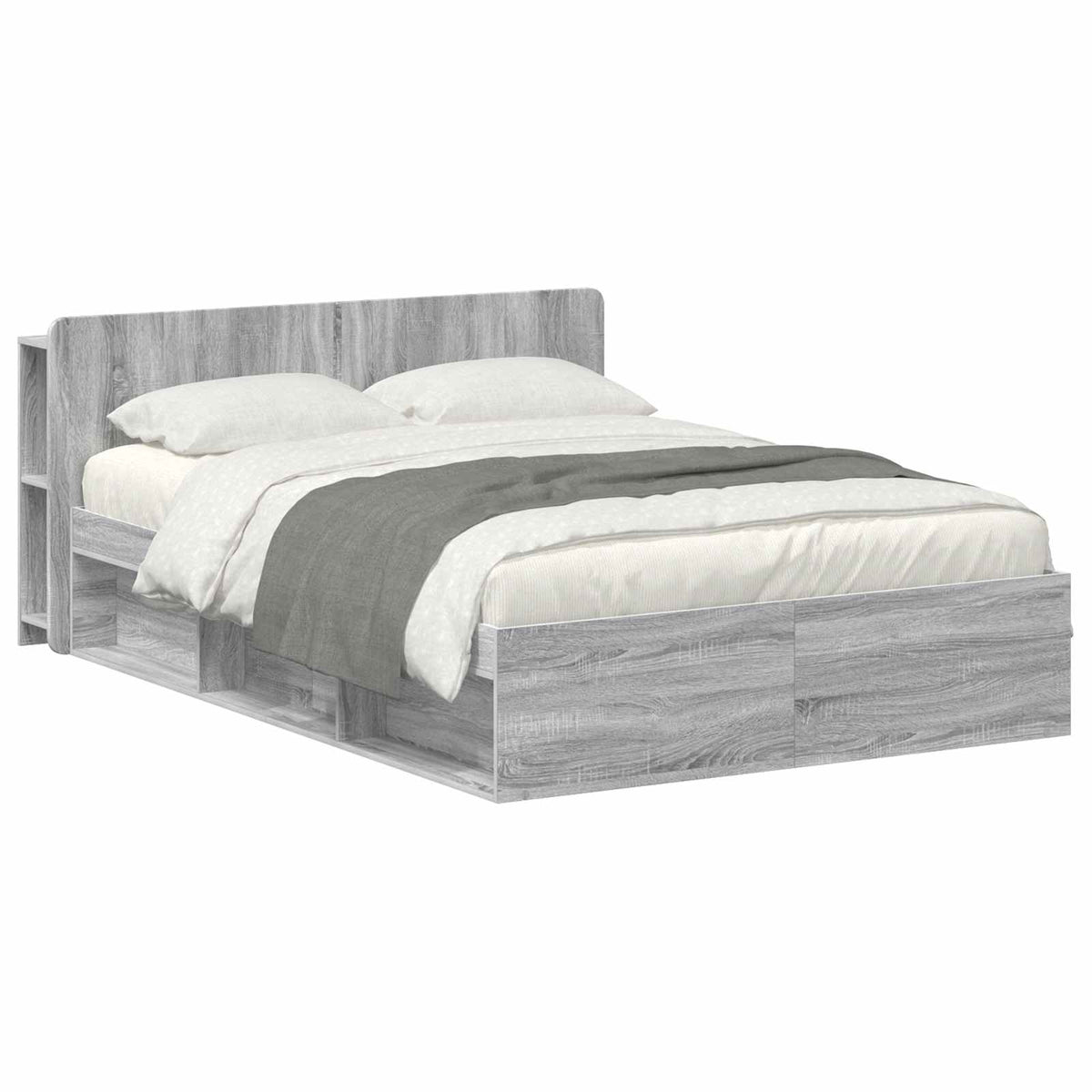 vidaXL Bed Frame with Storage Grey Sonoma 140 x 200 cm Engineered Wood