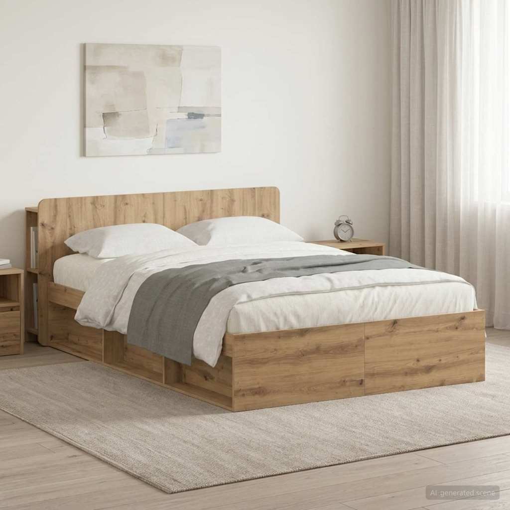 vidaXL Bed Frame with Storage Artisan Oak 150 x 200 cm Engineered Wood