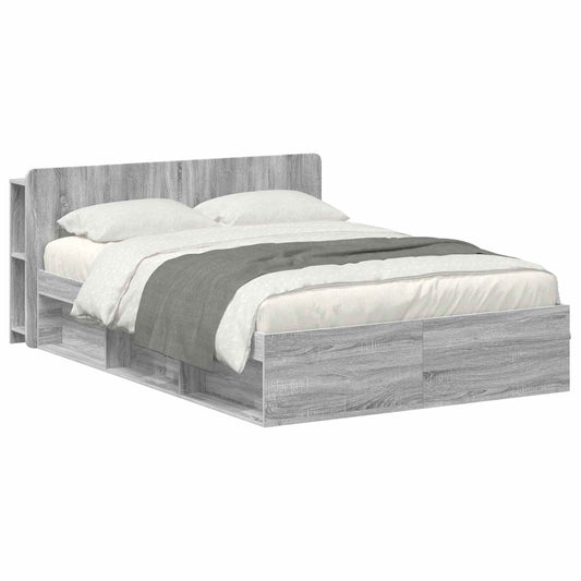 vidaXL Bed Frame with Storage Grey Sonoma 150 x 200 cm Engineered Wood