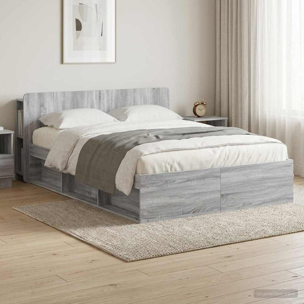 vidaXL Bed Frame with Storage Grey Sonoma 160 x 200 cm Engineered Wood