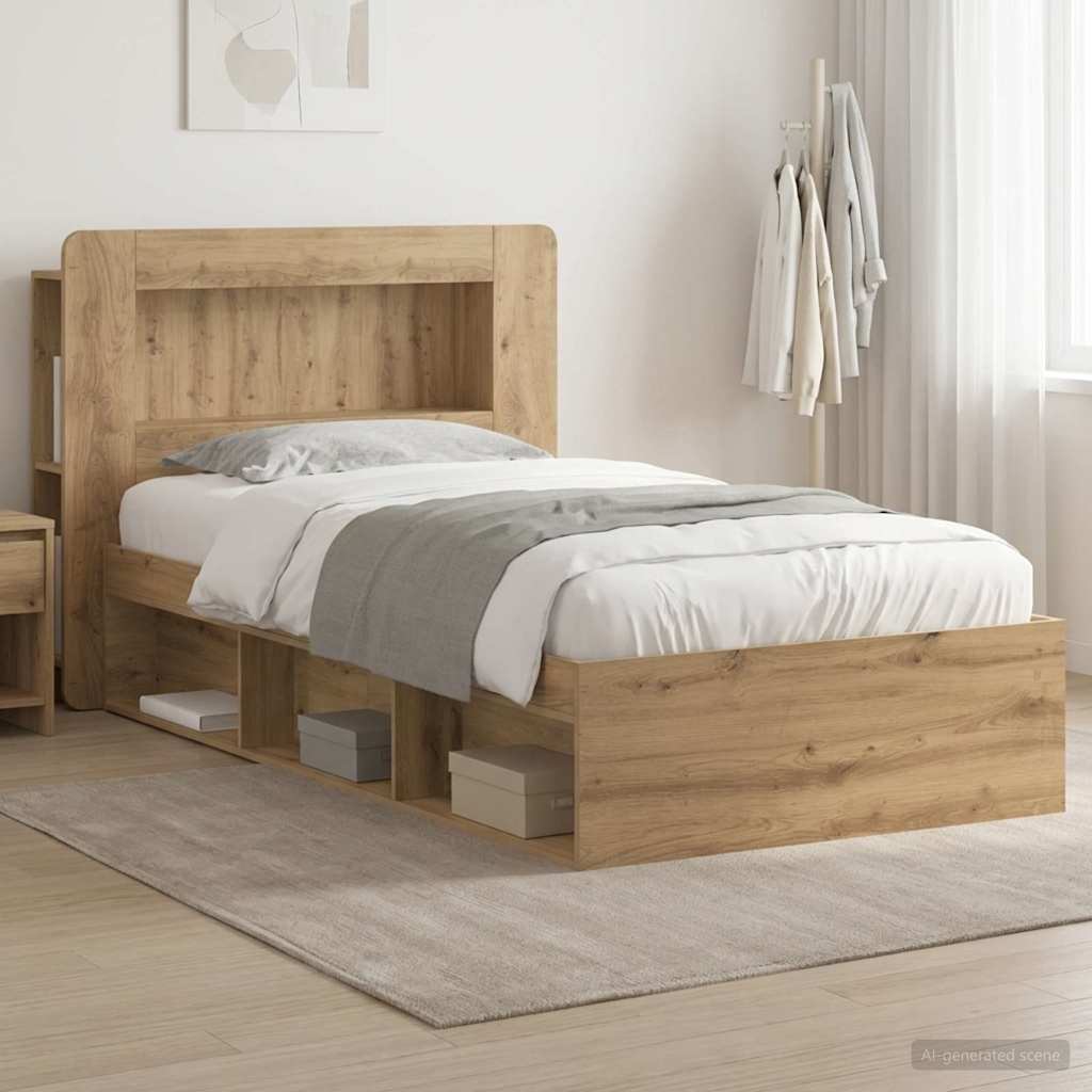 vidaXL Bed Frame with Storage Artisan Oak 75 x 190 cm Engineered Wood