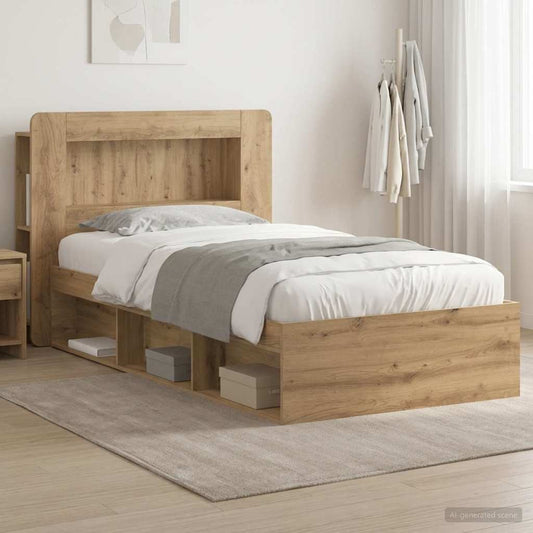 vidaXL Bed Frame with Storage Artisan Oak 75 x 190 cm Engineered Wood