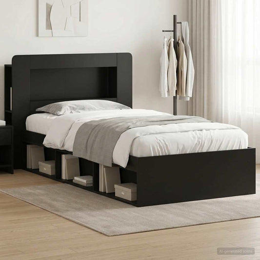 vidaXL Bed Frame with Storage Black 75 x 190 cm Engineered Wood