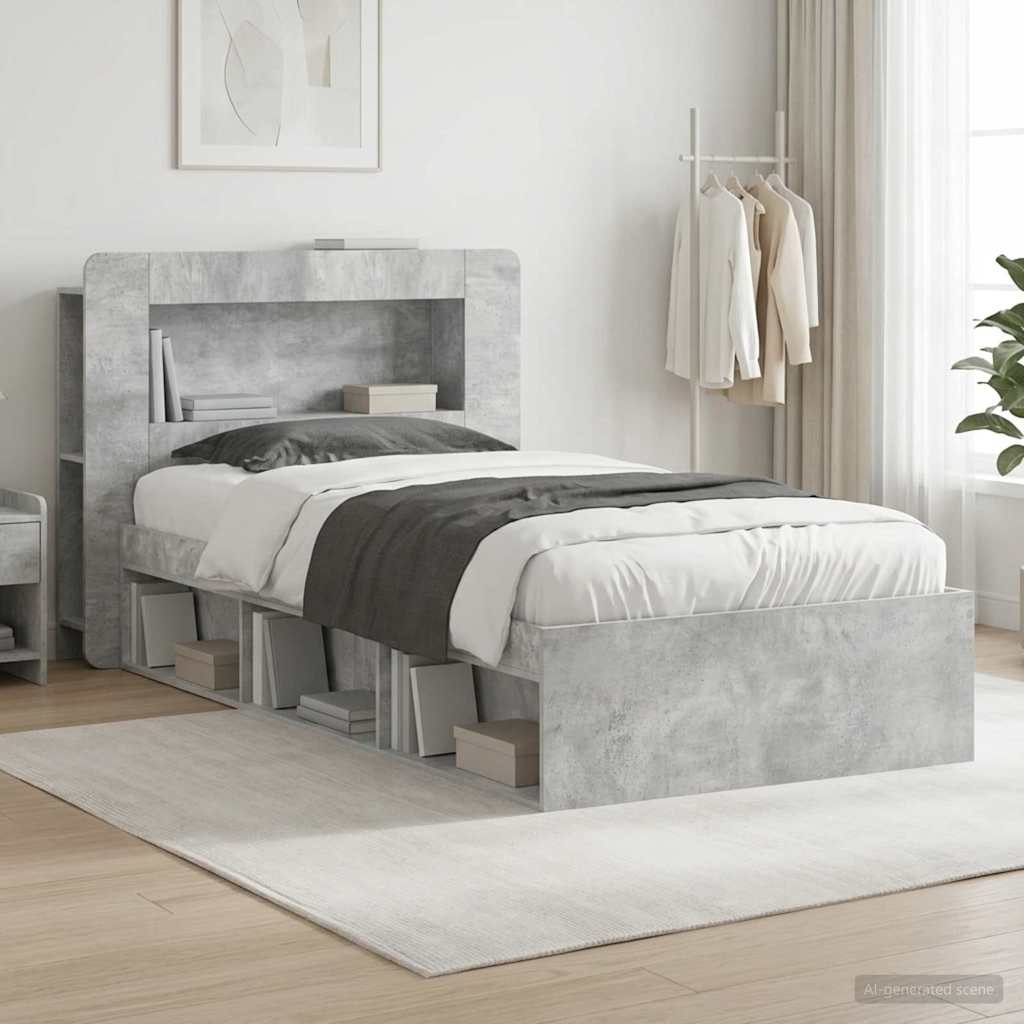 vidaXL Bed Frame with Storage with Headboard Concrete Grey 75 x 190 cm