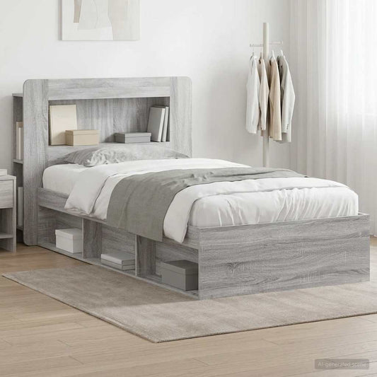 vidaXL Bed Frame with Storage Grey Sonoma 75 x 190 cm Engineered Wood