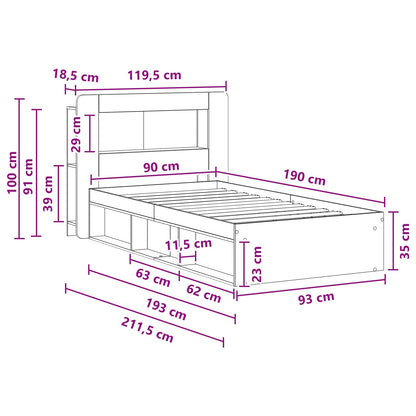 vidaXL Bed Frame with Storage Artisan Oak 90 x 190 cm Engineered Wood