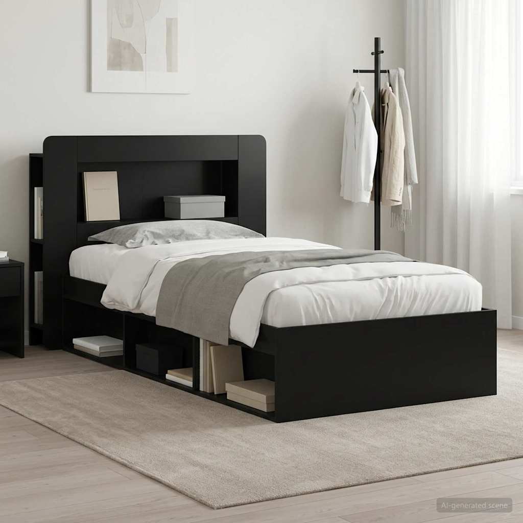 vidaXL Bed Frame with Storage Black 90 x 190 cm Engineered Wood