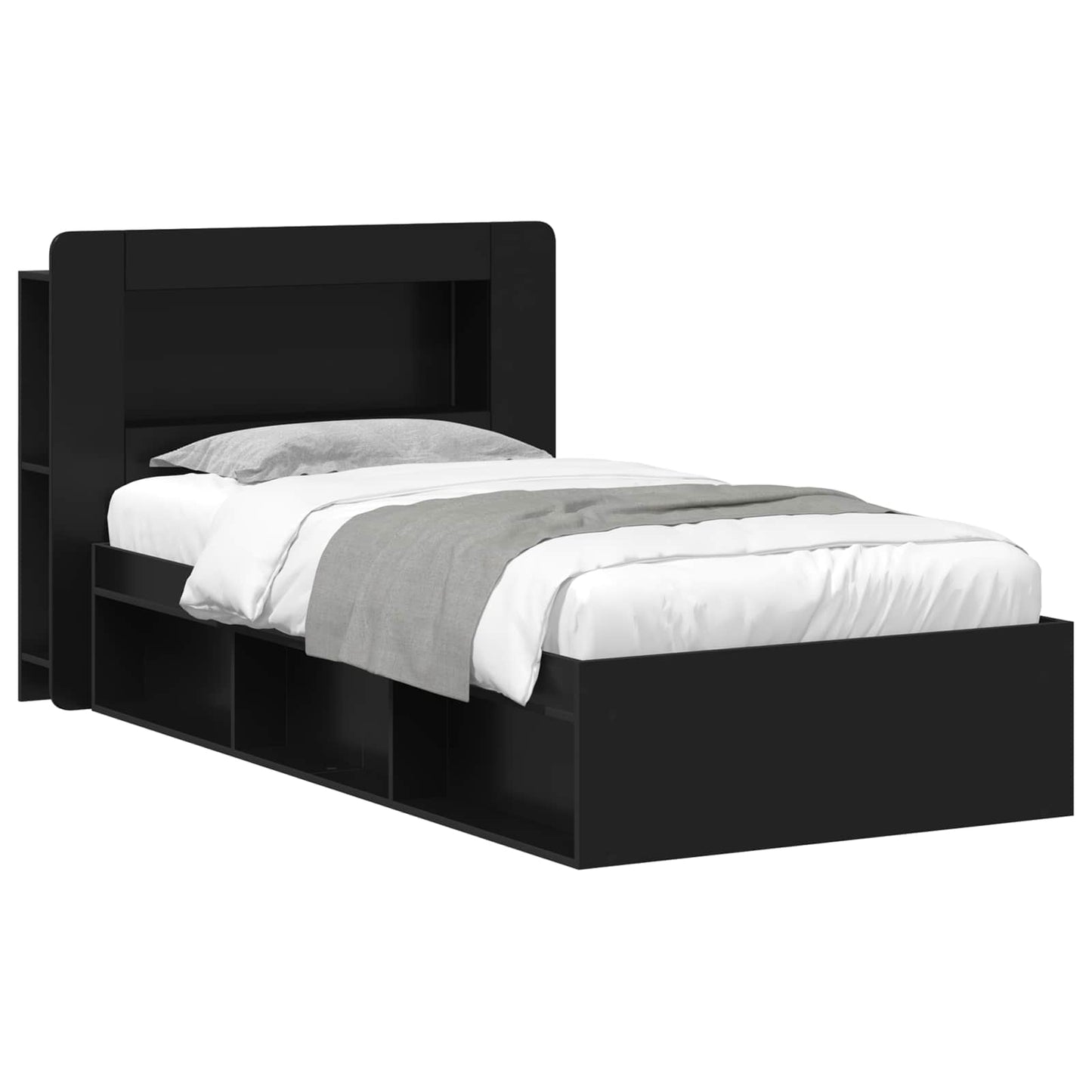 vidaXL Bed Frame with Storage Black 90 x 190 cm Engineered Wood