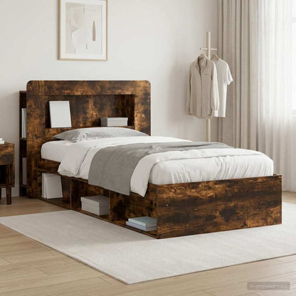 vidaXL Bed Frame with Storage Smoked Oak 90 x 190 cm Engineered Wood