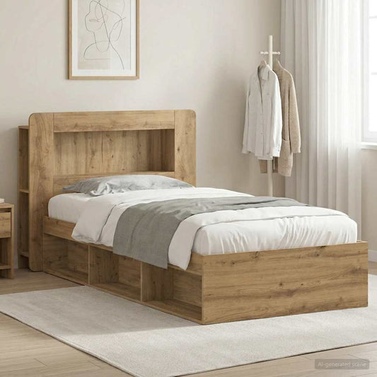 vidaXL Bed Frame with Storage Artisan Oak 100 x 200 cm Engineered Wood