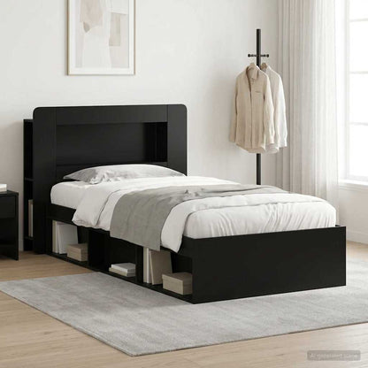 vidaXL Bed Frame with Storage Black 100 x 200 cm Engineered Wood