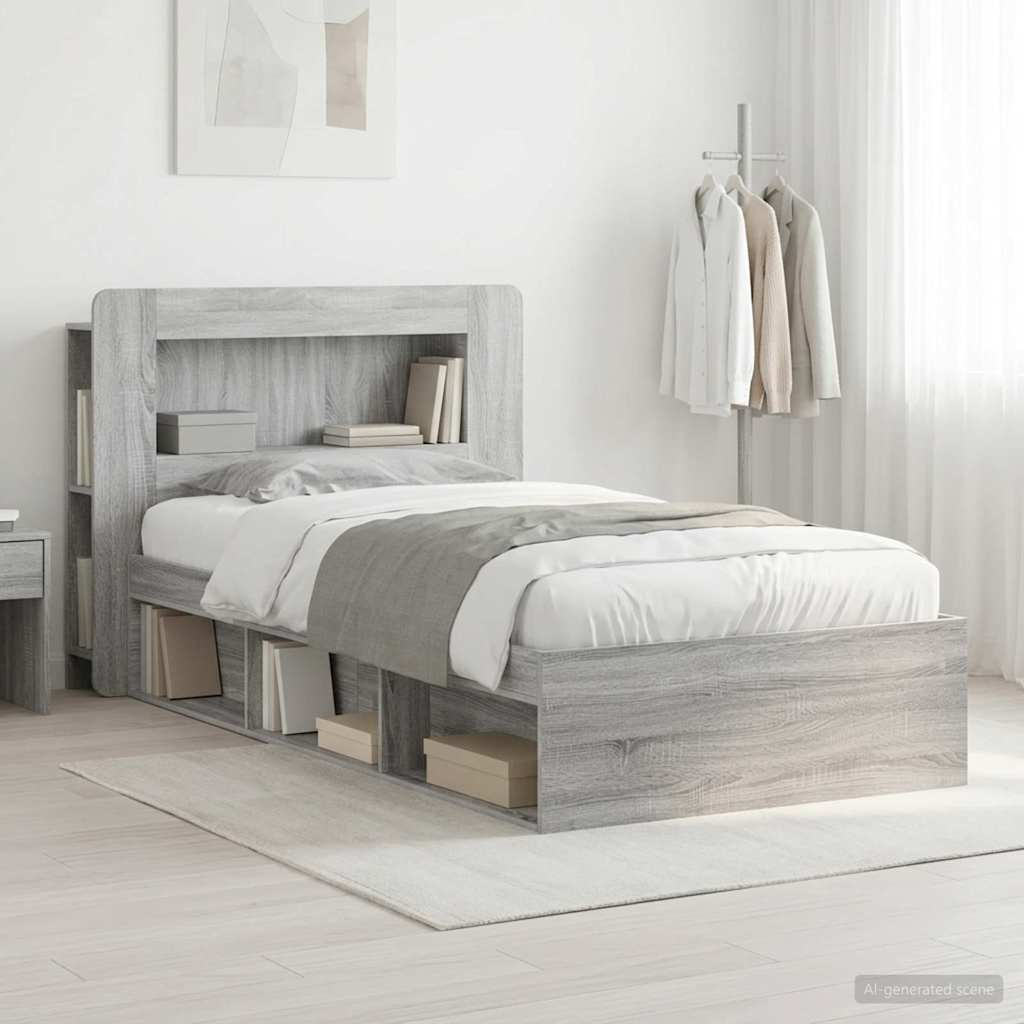 vidaXL Bed Frame with Storage Grey Sonoma 100 x 200 cm Engineered Wood