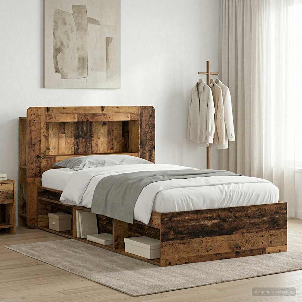 vidaXL Bed Frame with Storage Old Wood 100 x 200 cm Engineered Wood