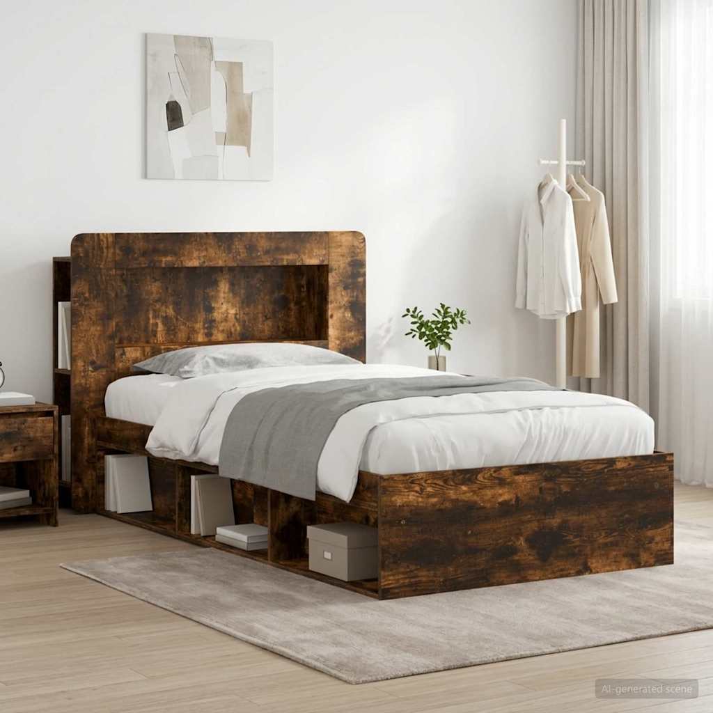 vidaXL Bed Frame with Storage Smoked Oak 100 x 200 cm Engineered Wood