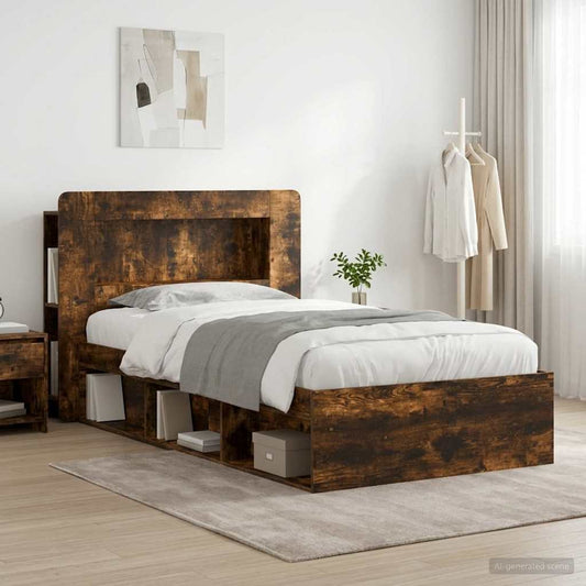 vidaXL Bed Frame with Storage Smoked Oak 100 x 200 cm Engineered Wood