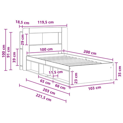 vidaXL Bed Frame with Storage Smoked Oak 100 x 200 cm Engineered Wood