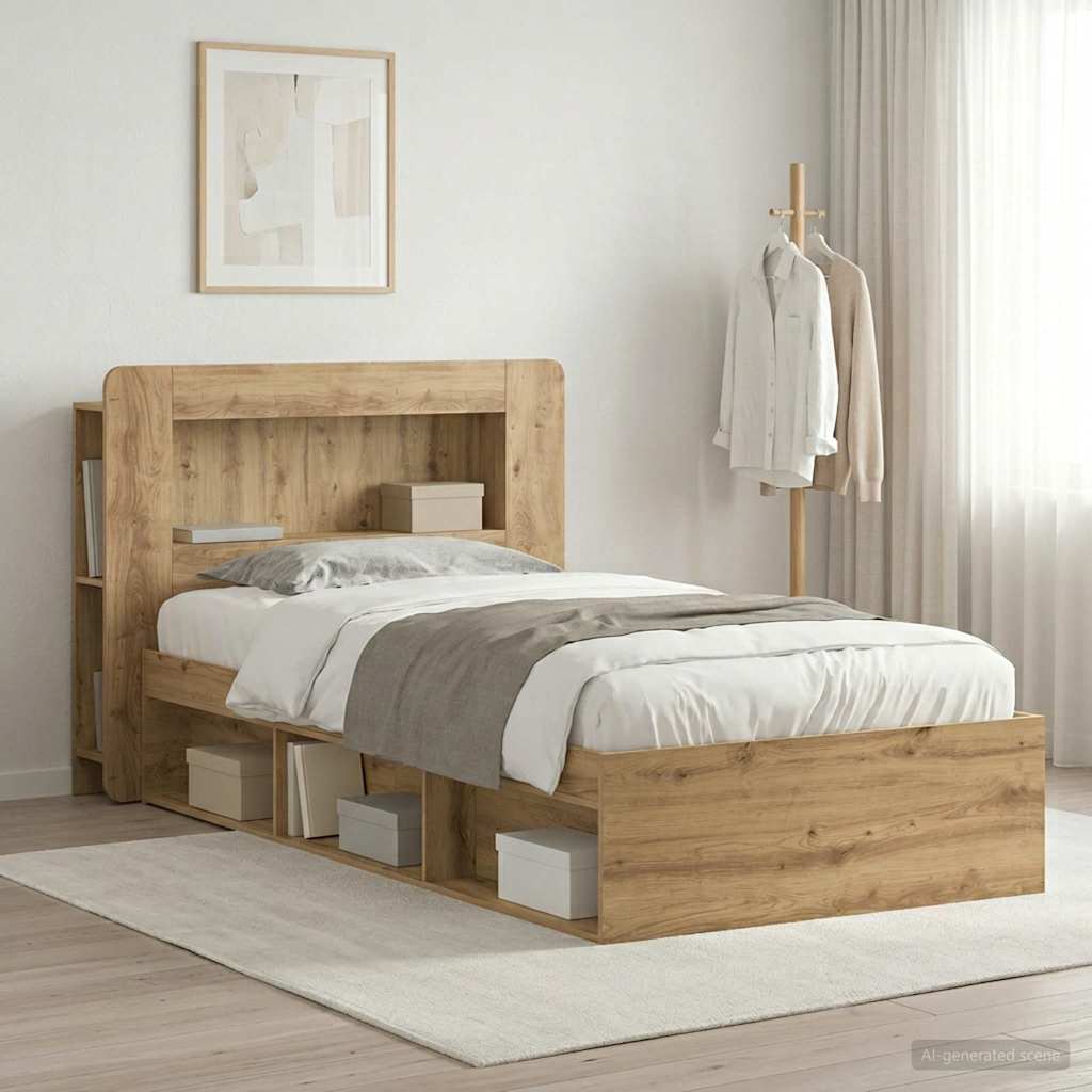 vidaXL Bed Frame with Storage Artisan Oak 90 x 200 cm Engineered Wood
