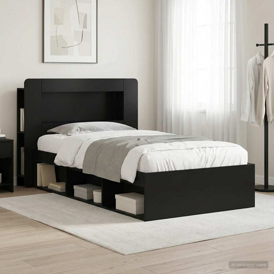 vidaXL Bed Frame with Storage Black 90 x 200 cm Engineered Wood