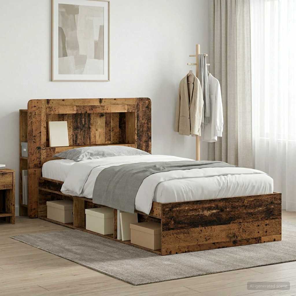 vidaXL Bed Frame with Storage Old Wood 90 x 200 cm Engineered Wood