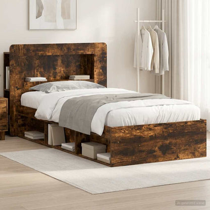 vidaXL Bed Frame with Storage Smoked Oak 90 x 200 cm Engineered Wood