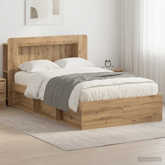 vidaXL Bed Frame with Storage Artisan Oak 120 x 190 cm Engineered Wood