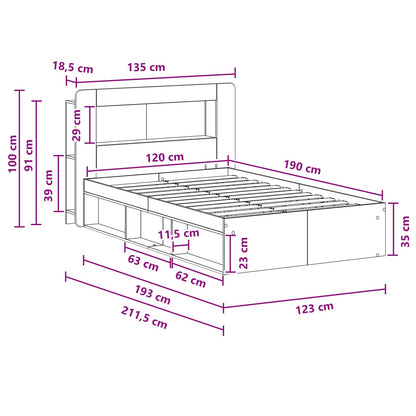 vidaXL Bed Frame with Storage Artisan Oak 120 x 190 cm Engineered Wood