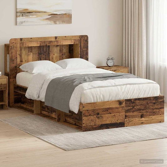 vidaXL Bed Frame with Storage Old Wood 120 x 190 cm Engineered Wood
