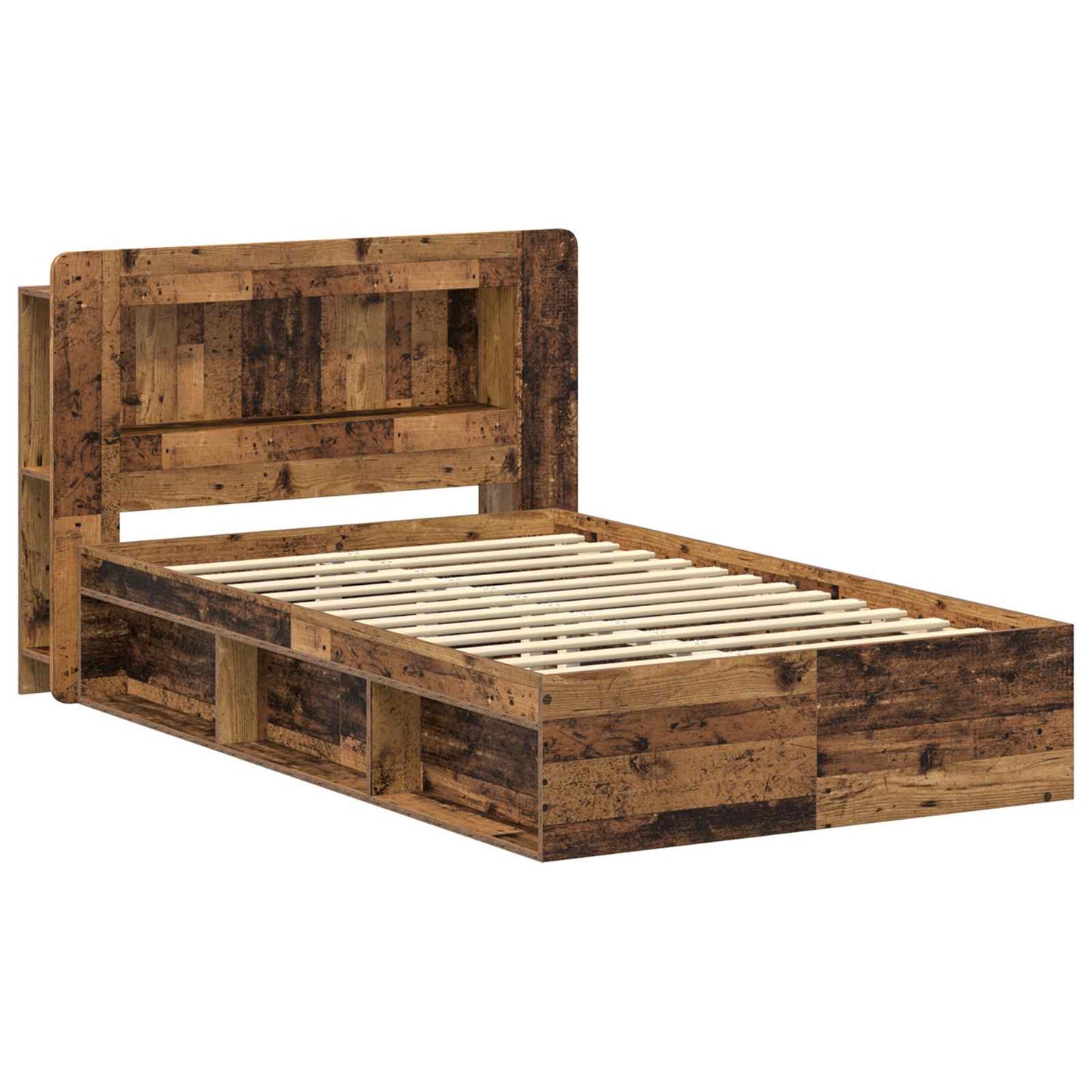 vidaXL Bed Frame with Storage Old Wood 120 x 190 cm Engineered Wood