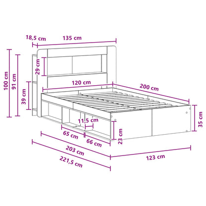 vidaXL Bed Frame with Storage Artisan Oak 120 x 200 cm Engineered Wood