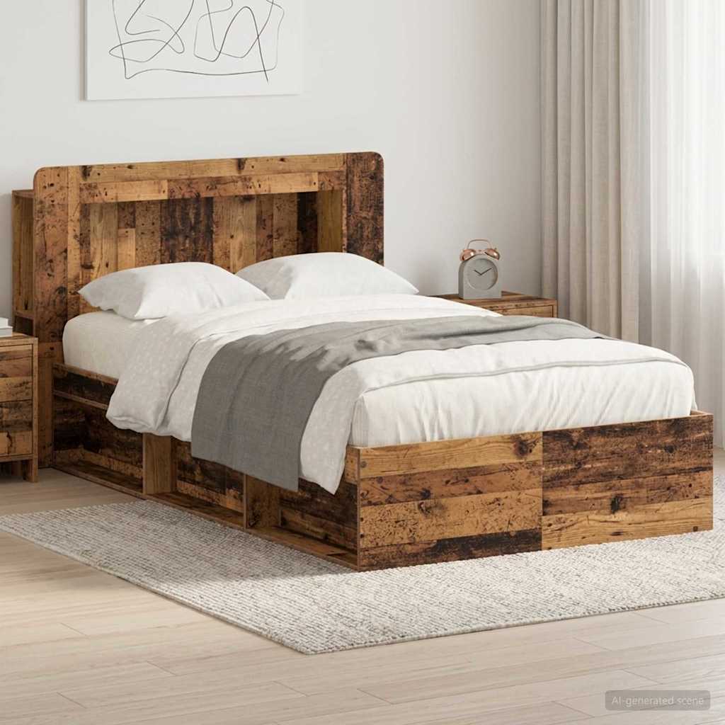 vidaXL Bed Frame with Storage Old Wood 120 x 200 cm Engineered Wood