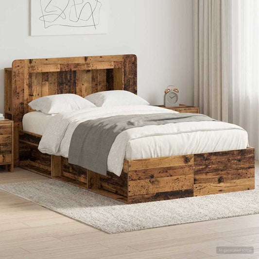 vidaXL Bed Frame with Storage Old Wood 120 x 200 cm Engineered Wood