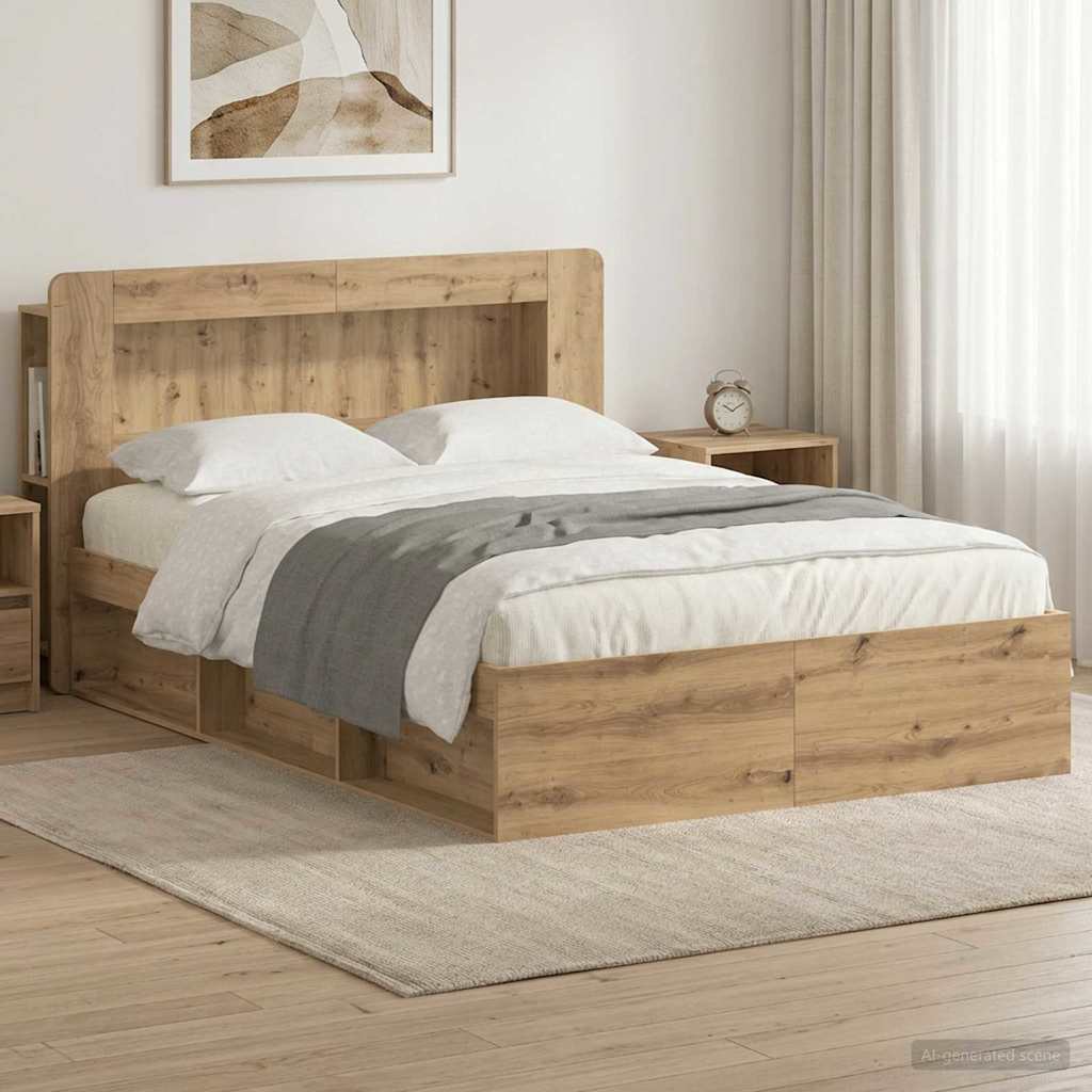 vidaXL Bed Frame with Storage Artisan Oak 135 x 190 cm Engineered Wood