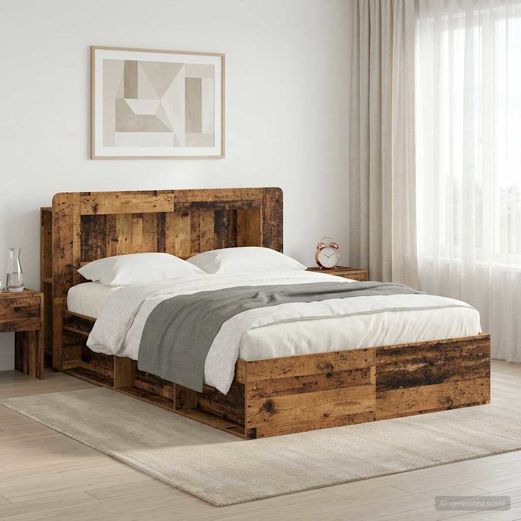 vidaXL Bed Frame with Storage Old Wood 135 x 190 cm Engineered Wood