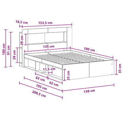 vidaXL Bed Frame with Storage Old Wood 135 x 190 cm Engineered Wood
