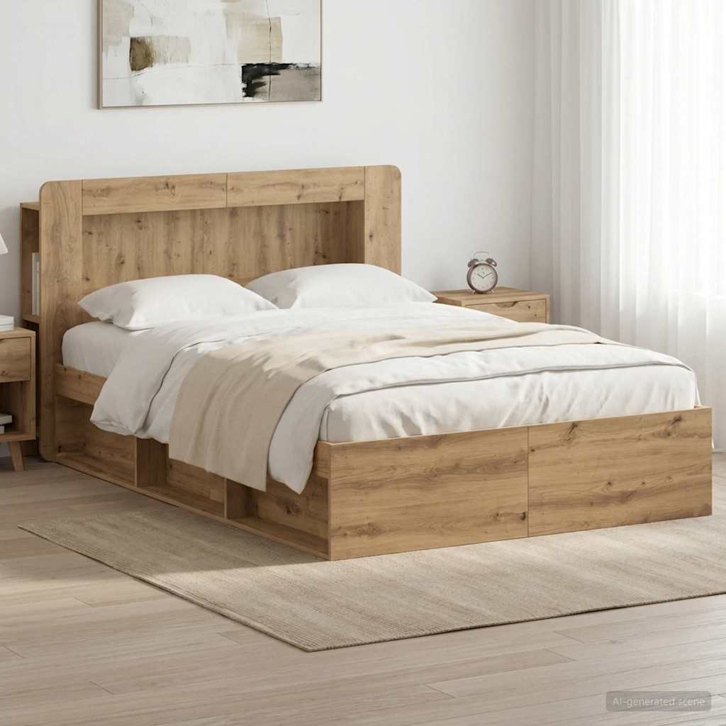 vidaXL Bed Frame with Storage Artisan Oak 140 x 190 cm Engineered Wood