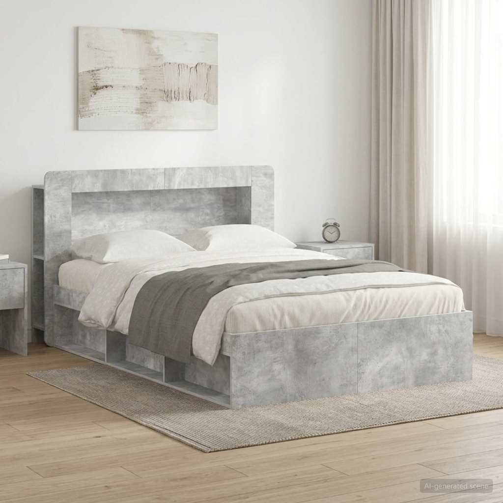vidaXL Bed Frame with Storage Concrete Grey 140 x 190 cm