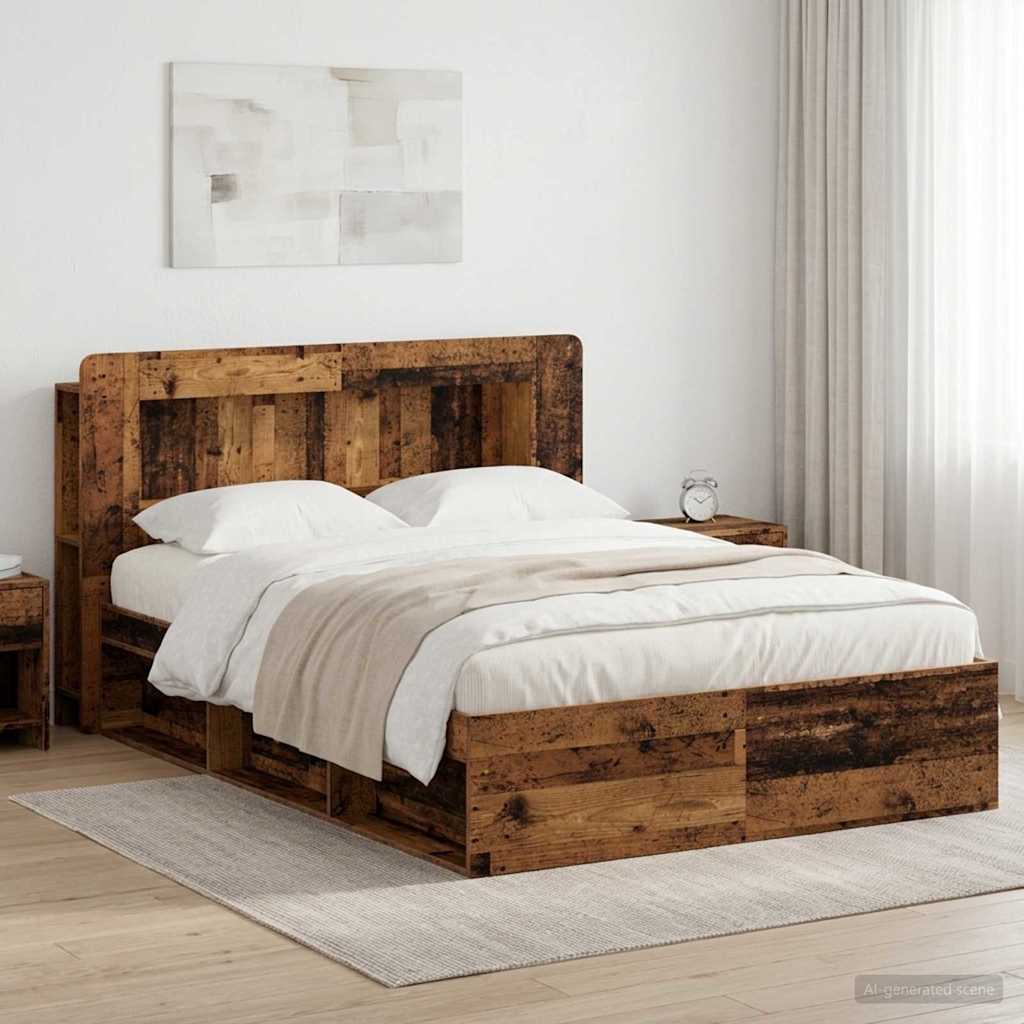 vidaXL Bed Frame with Storage Old Wood 140 x 190 cm Engineered Wood