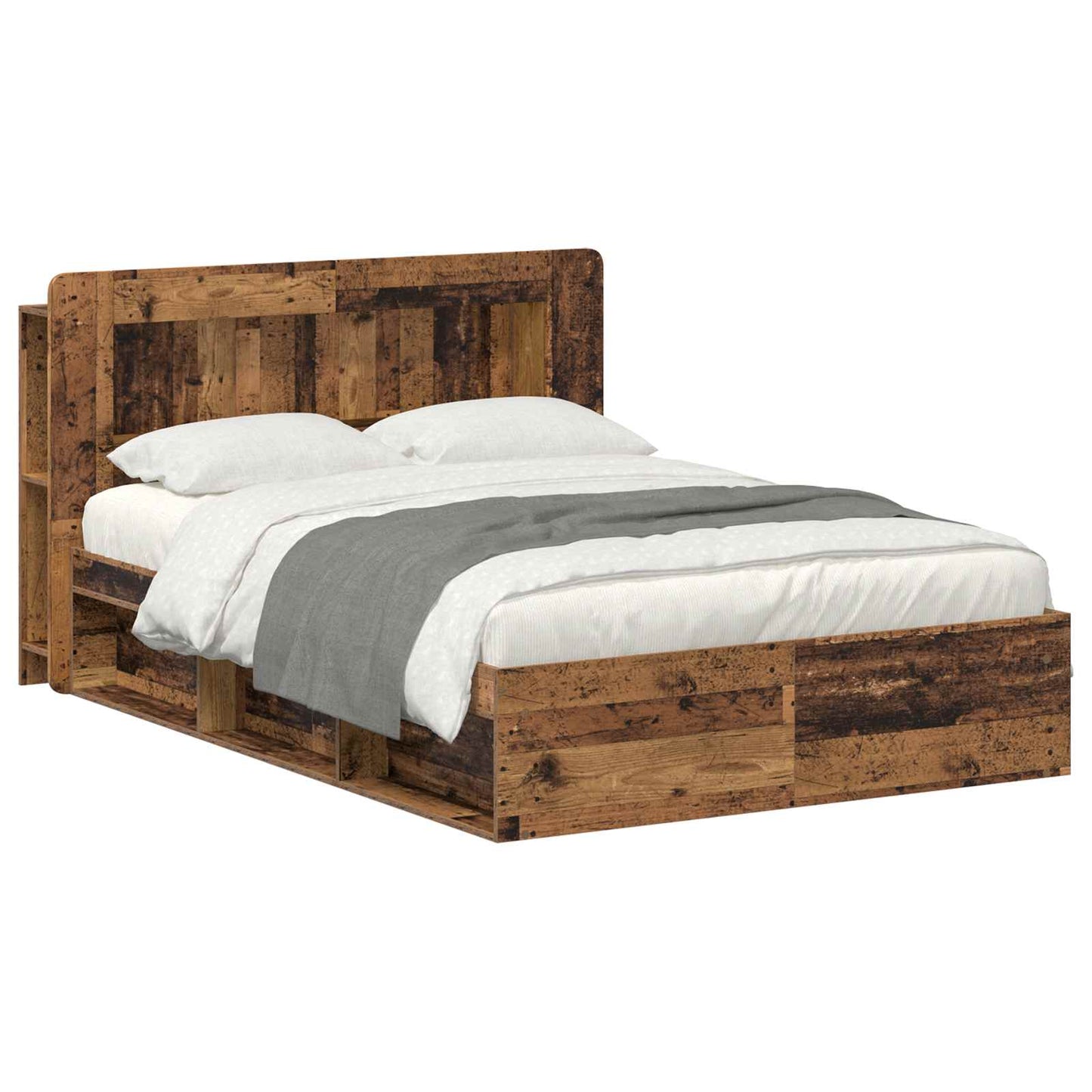 vidaXL Bed Frame with Storage Old Wood 140 x 190 cm Engineered Wood