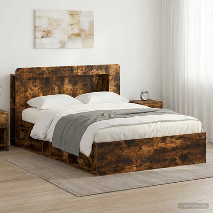 vidaXL Bed Frame with Storage Smoked Oak 140 x 190 cm Engineered Wood