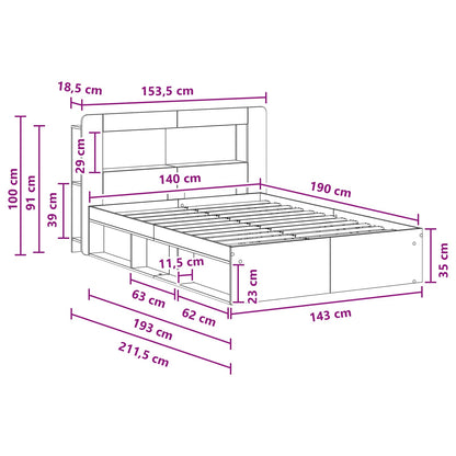 vidaXL Bed Frame with Storage Smoked Oak 140 x 190 cm Engineered Wood