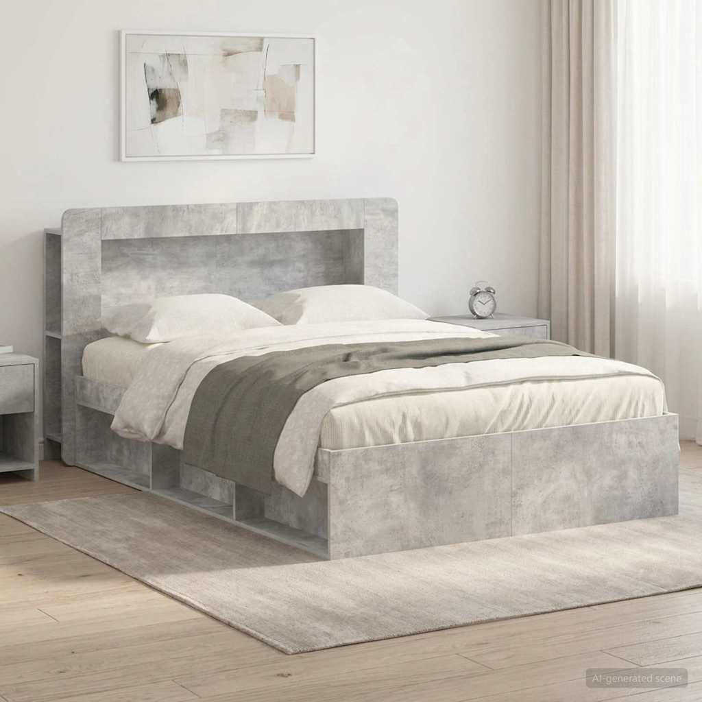 vidaXL Bed Frame with Storage Concrete Grey 140 x 200 cm