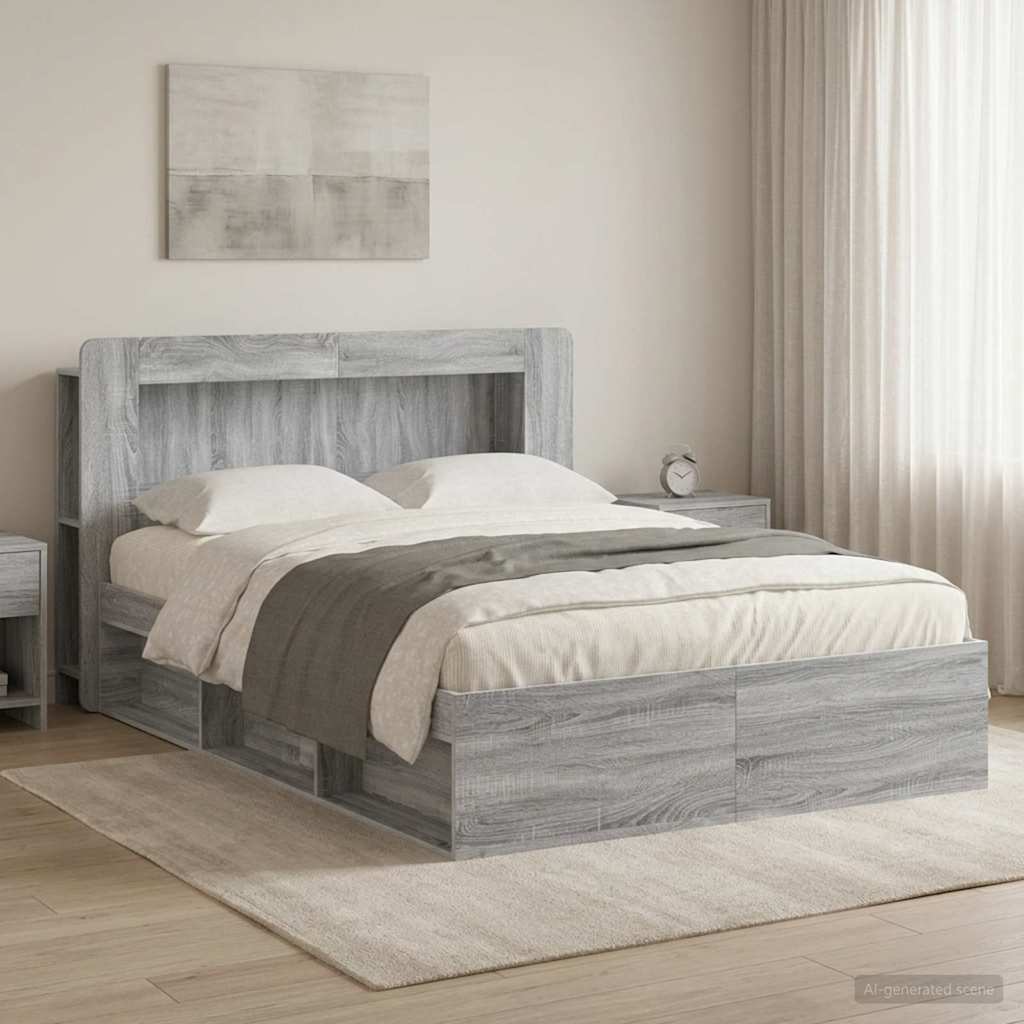 vidaXL Bed Frame with Storage Grey Sonoma 140 x 200 cm Engineered Wood